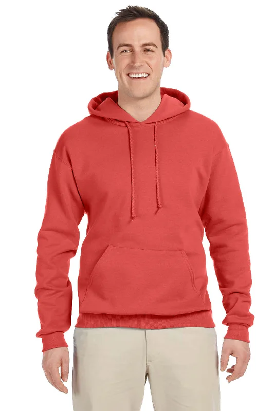 Men's relaxed fit casual hoodie-Jerzees Mens NuBlend Pill Resistant Fleece Hooded Sweatshirt Hoodie w/ Pouch Pocket - Sunset Coral