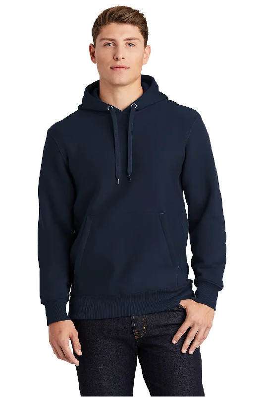 Men's sporty outdoor hoodie-Sport-Tek Mens Fleece Hooded Sweatshirt Hoodie w/ Pouch Pocket - True Navy Blue