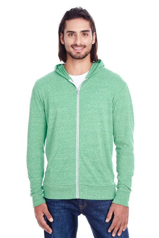 Men's sporty hiking hoodie-Threadfast Apparel Mens Full Zip Hooded Sweatshirt Hoodie w/ Pockets - Green