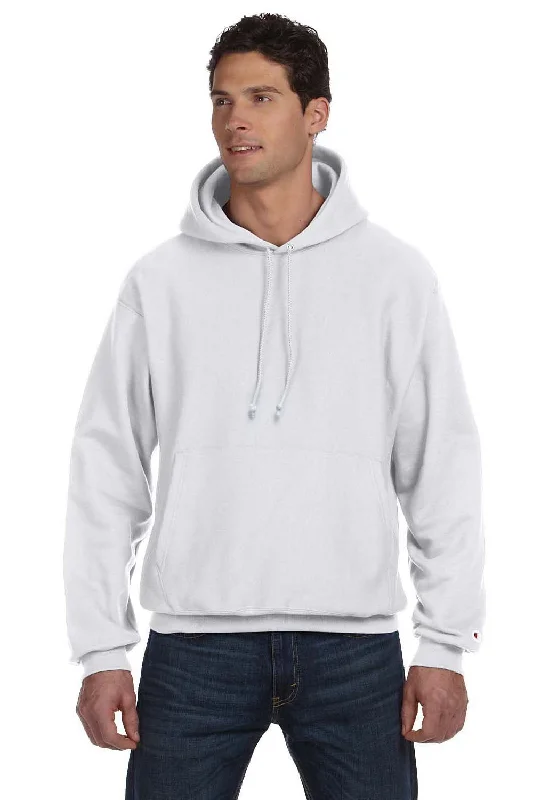 Men's pre-shrunk active hoodie-Champion Mens Shrink Resistant Hooded Sweatshirt Hoodie w/ Pouch Pocket - Silver Grey