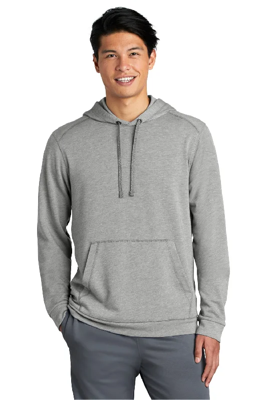 Men's ultra-light gym hoodie-Sport-Tek Mens Moisture Wicking Fleece Hooded Sweatshirt Hoodie w/ Pouch Pocket - Heather Light Grey