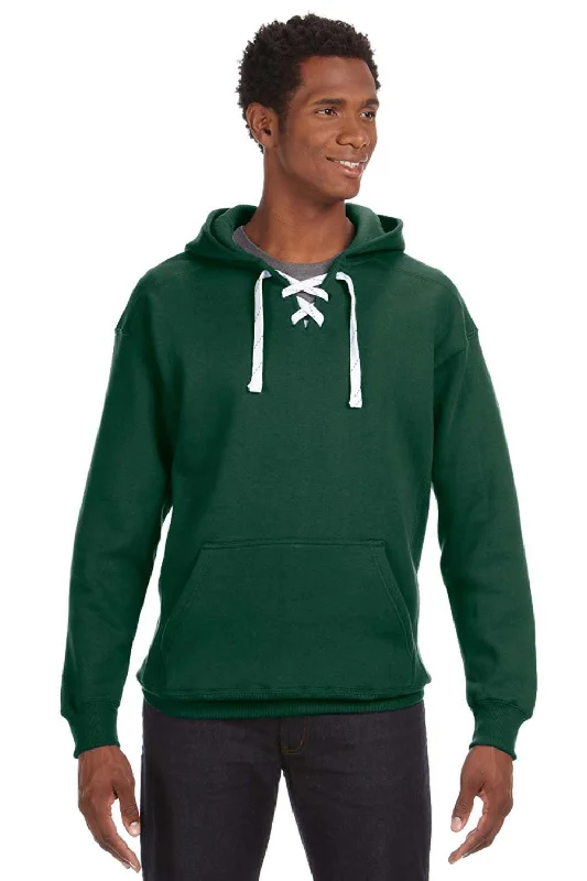 Men's high-performance active hoodie-J America Mens Sport Lace Hooded Sweatshirt Hoodie w/ Pouch Pocket - Forest Green