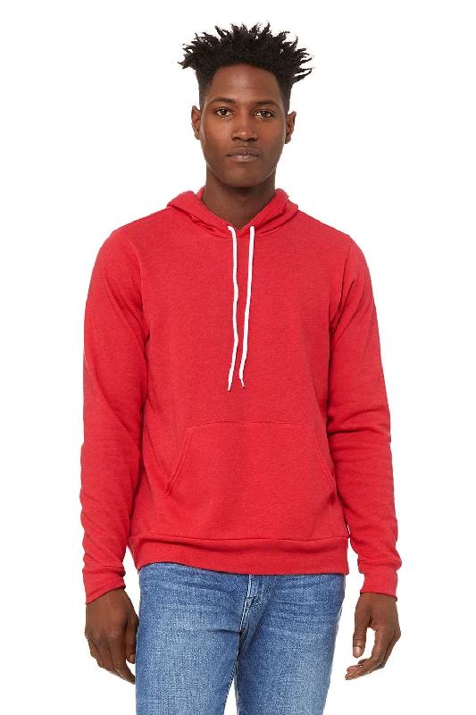 Men's modern casual hoodie-Bella + Canvas Mens Sponge Fleece Hooded Sweatshirt Hoodie w/ Pouch Pocket - Heather Red