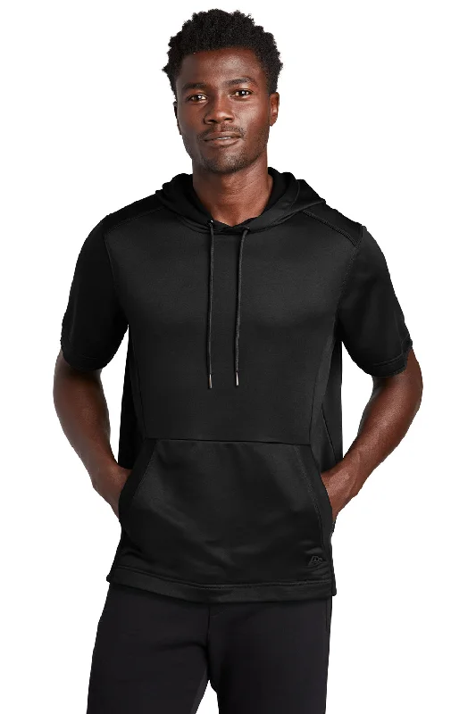 Men's quick-dry hiking hoodie-New Era Mens Performance Terry Short Sleeve Hooded Sweatshirt Hoodie w/ Pouch Pocket - Black