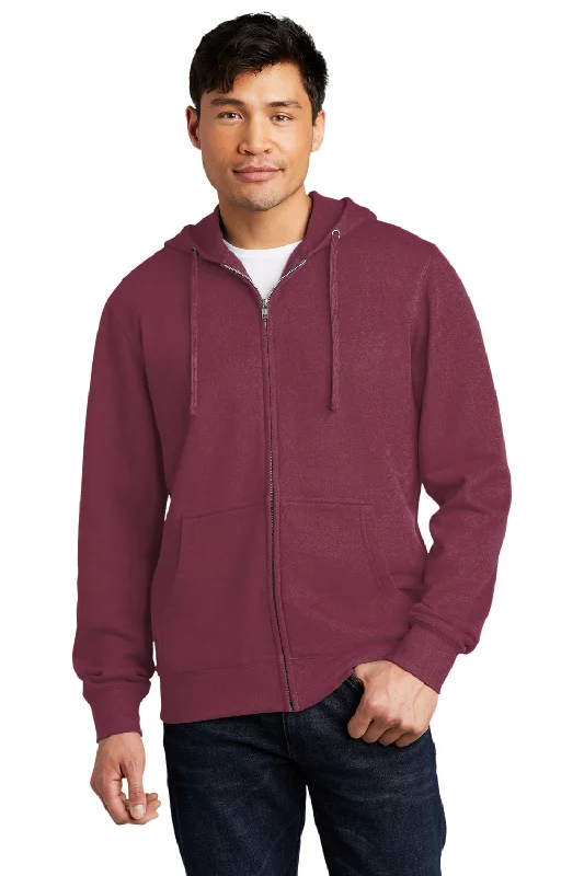 Men's ultra-breathable streetwear hoodie-District Mens Very Important Fleece Full Zip Hooded Sweatshirt Hoodie w/ Pockets - Plum Purple