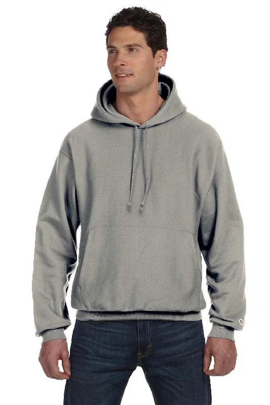 Men's quick-dry gym hoodie-Champion Mens Shrink Resistant Hooded Sweatshirt Hoodie w/ Pouch Pocket - Oxford Grey