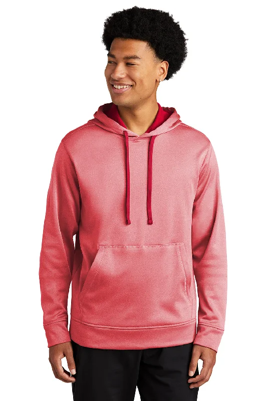 Men's lightweight active hoodie-Sport-Tek Mens Heather Sport-Wick Moisture Wicking Fleece Hooded Sweatshirt Hoodie w/ Pouch Pocket - Heather Deep Red