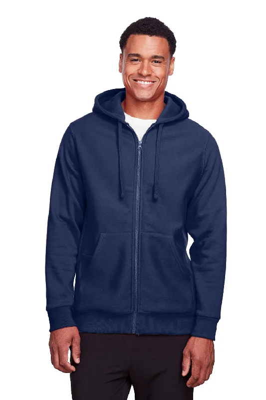 Men's weather-resistant outdoor hoodie-Team 365 Mens Zone HydroSport Fleece Water Resistant Full Zip Hooded Sweatshirt Hoodie w/ Pockets - Dark Navy Blue