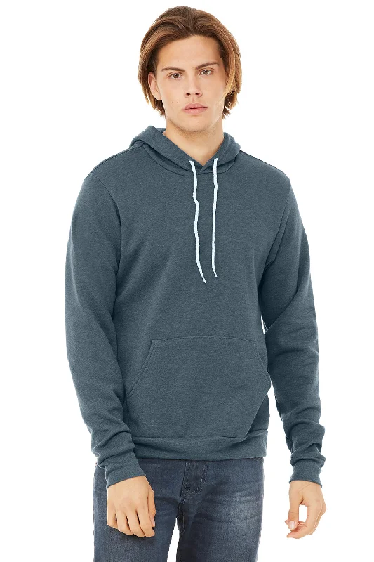 Men's lightweight sports hoodie-Bella + Canvas Mens Sponge Fleece Hooded Sweatshirt Hoodie w/ Pouch Pocket - Heather Slate Blue