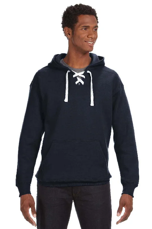 Men's fashion-forward gym hoodie-J America Mens Sport Lace Hooded Sweatshirt Hoodie w/ Pouch Pocket - Navy Blue - Closeout