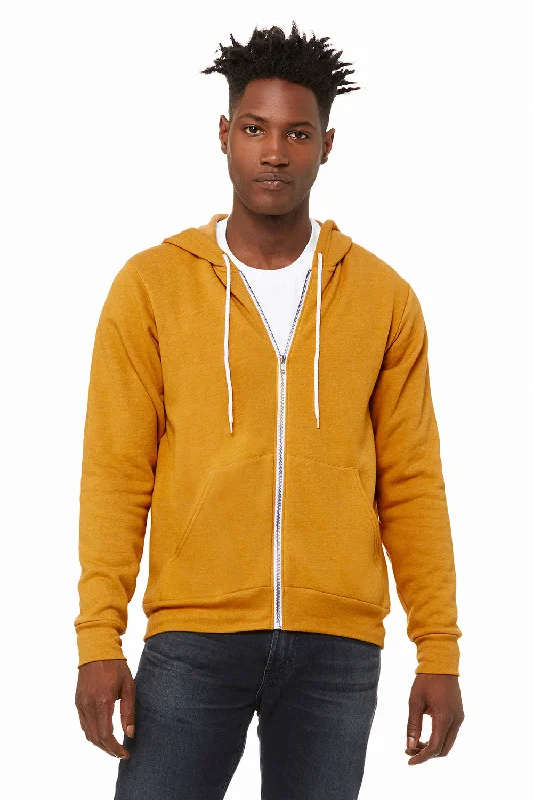 Men's versatile running hoodie-Bella + Canvas Mens Fleece Full Zip Hooded Sweatshirt Hoodie w/ Pockets - Heather Mustard Yellow