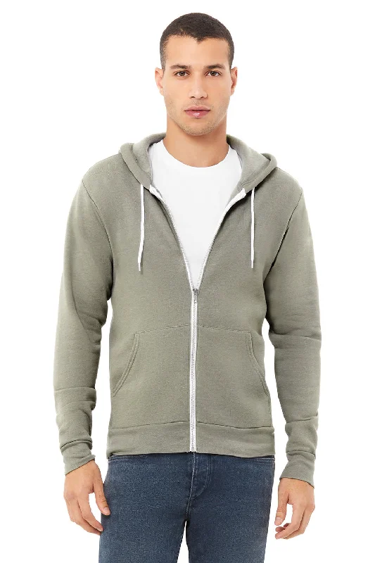 Men's wrinkle-resistant sports hoodie-Bella + Canvas Mens Fleece Full Zip Hooded Sweatshirt Hoodie w/ Pockets - Heather Stone