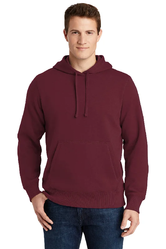 Men's relaxed fit workout hoodie-Sport-Tek Mens Shrink Resistant Fleece Hooded Sweatshirt Hoodie w/ Pouch Pocket - Maroon