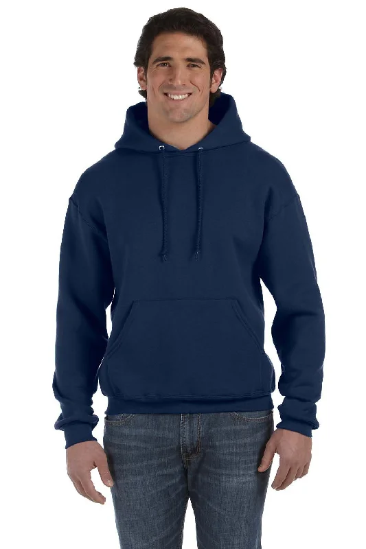 Men's pre-washed casual hoodie-Fruit Of The Loom Mens Supercotton Fleece Hooded Sweatshirt Hoodie w/ Pouch Pocket - Navy Blue - Closeout