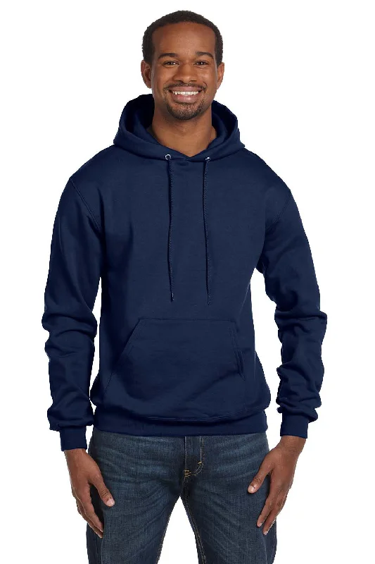 Men's modern casual hoodie-Champion Mens Double Dry Eco Moisture Wicking Fleece Hooded Sweatshirt Hoodie w/ Pouch Pocket - Navy Blue