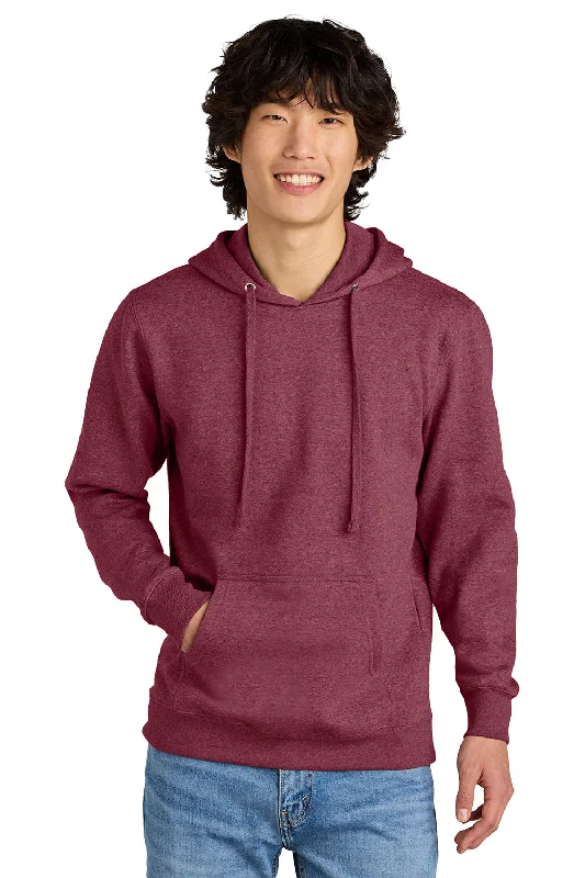 Men's eco-conscious casual hoodie-District Mens Very Important Fleece Hooded Sweatshirt Hoodie w/ Pouch Pocket - Heather Cardinal Red