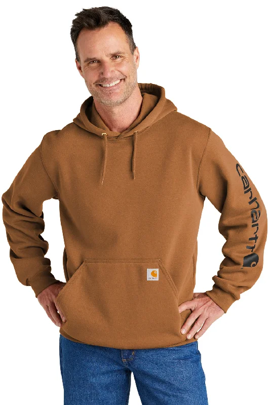 Men's wrinkle-resistant sports hoodie-Carhartt Mens Hooded Sweatshirt Hoodie w/ Pouch Pocket - Carhartt Brown