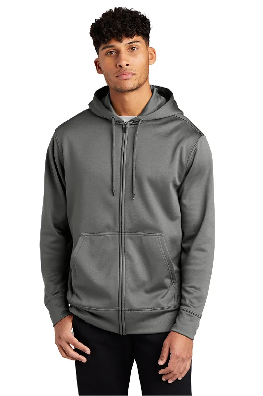 Men's adaptable hoodie-Sport-Tek Mens Sport-Wick Moisture Wicking Fleece Full Zip Hooded Sweatshirt Hoodie w/ Pouch Pocket - Dark Smoke Grey