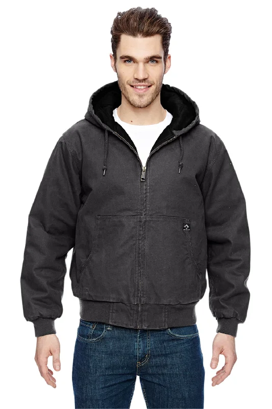 Men's performance running hoodie-Dri Duck Mens Cheyenne Full Zip Hooded Sweatshirt Hoodie w/ Pockets - Charcoal Grey