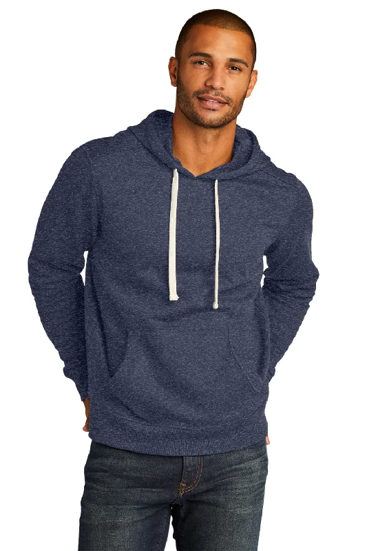 Men's summer travel hoodie-District Mens Re-Fleece Hooded Sweatshirt Hoodie w/ Pouch Pocket - Heather Navy Blue