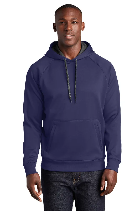 Men's ultra-breathable streetwear hoodie-Sport-Tek Mens Tech Moisture Wicking Fleece Hooded Sweatshirt Hoodie w/ Pouch Pocket - True Navy Blue