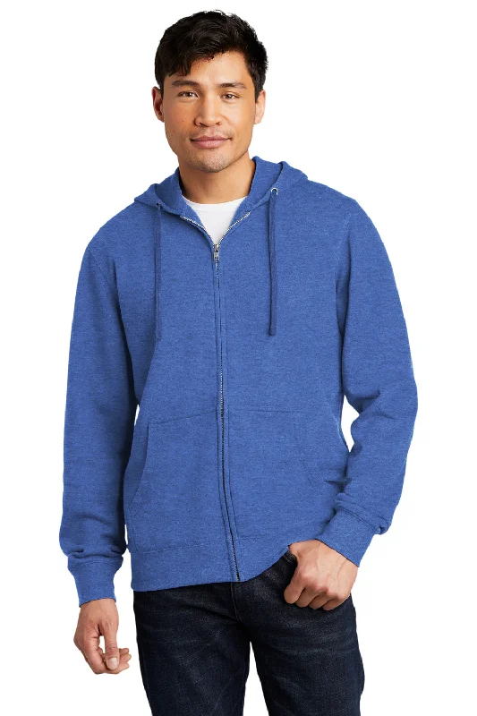 Men's tech-inspired active hoodie-District Mens Very Important Fleece Full Zip Hooded Sweatshirt Hoodie w/ Pockets - Royal Blue Frost