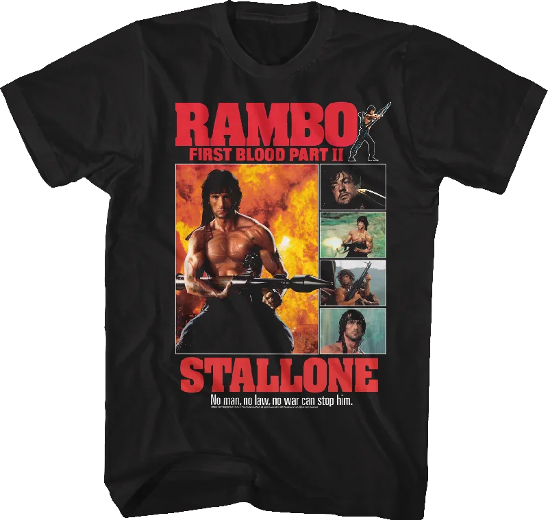 Men's hemp fabric t-shirt-First Blood Part II Collage Rambo T-Shirt