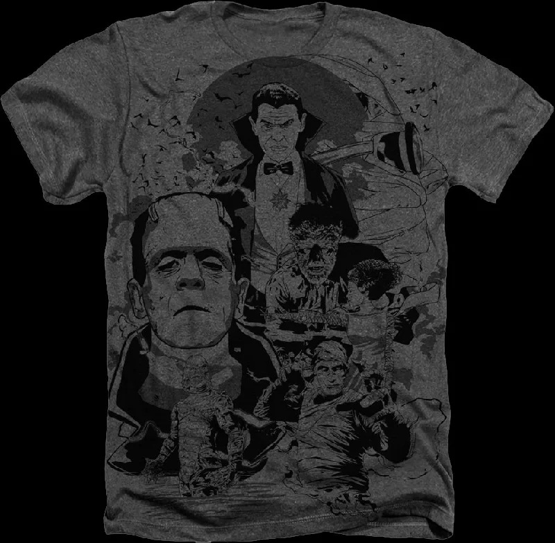 Men's climate-control t-shirt-Big Print Collage Universal Monsters T-Shirt