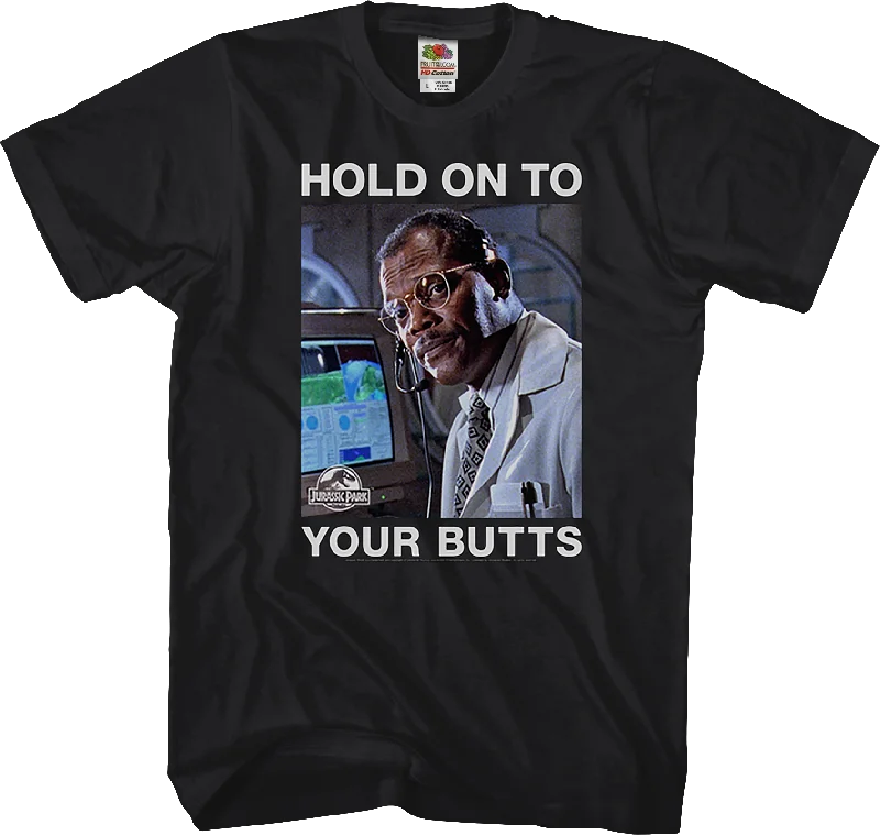 Men's minimalist t-shirt-Hold On To Your Butts Jurassic Park T-Shirt