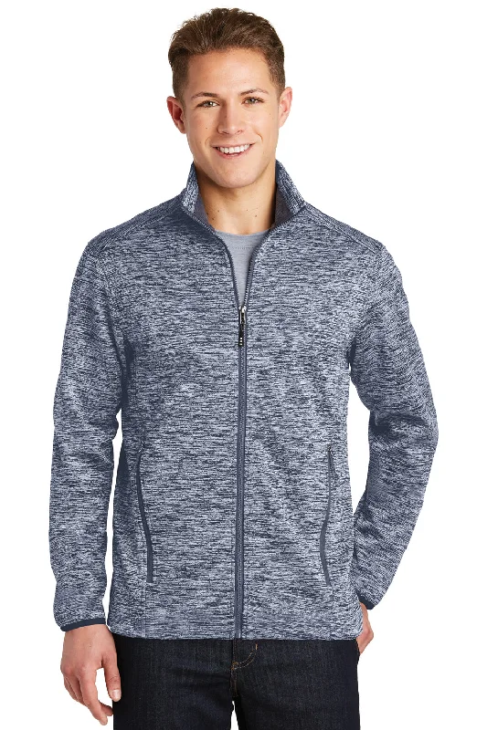 Men's breathable running jacket-Sport-Tek Mens Electric Heather Water Resistant Full Zip Jacket - True Navy Blue Electric - Closeout