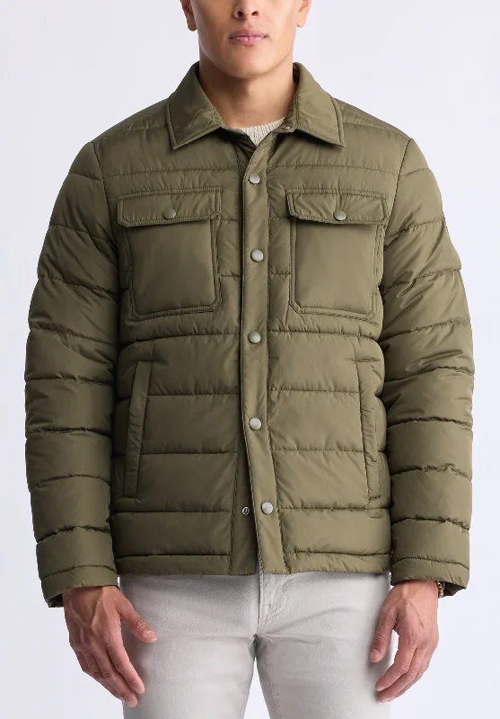 Men's organic anorak-Aiden Men's Quilted Button-Front Jacket, Green - OBMFJ001