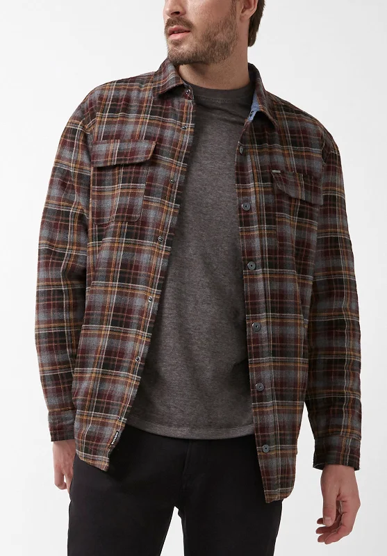 Men's breathable performance jacket-Soqer Men’s Shacket in Grey Brown Plaid - BM24150