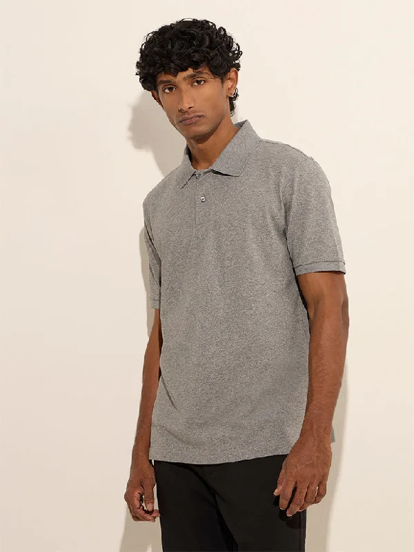 Men's organic sport polo shirt-WES Casuals Dark Grey Relaxed-Fit Cotton-Blend Polo T-Shirt