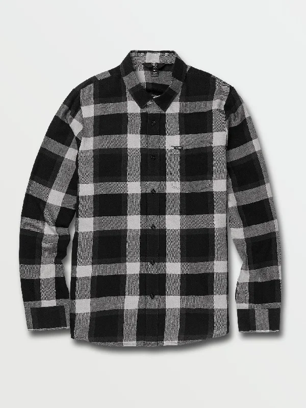 Men's high-stretch travel wear shirt-Curwin Long Sleeve Flannel - Black Grey