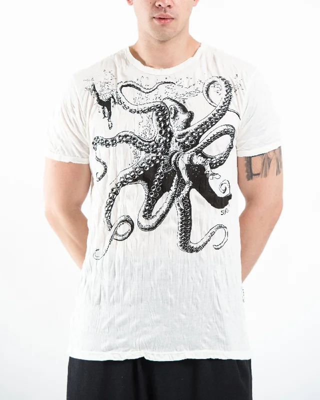 Men's fitted athletic t-shirt-Mens Octopus T-Shirt in White