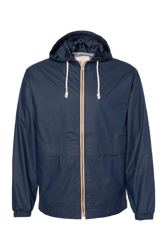 Men's gym-ready field jacket-Weatherproof Mens Vintage Water Resistant Full Zip Hooded Rain Jacket - Navy Blue