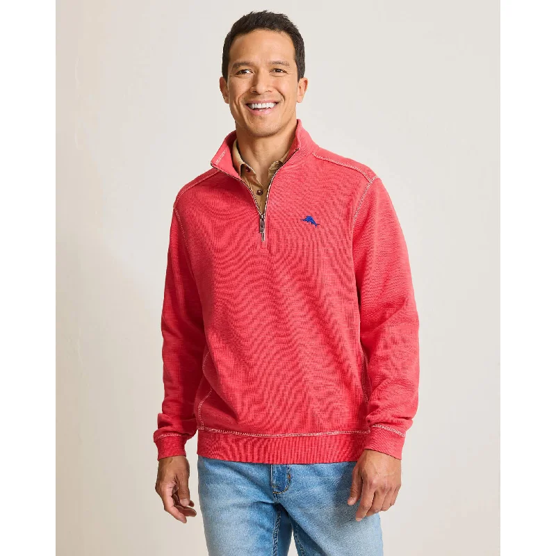 Men's work sweater-Tommy Bahama Men's Tobago Bay Half Zip Sweater - Siren Scarlet