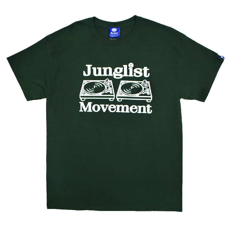 Men's bold pattern t-shirt-Junglist Movement T-Shirt Forest Green (White)