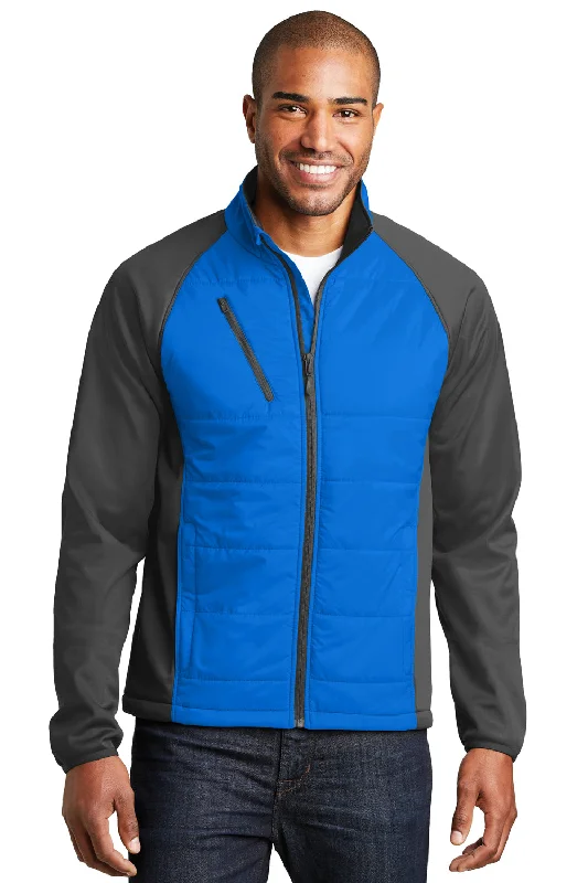 Men's pre-shrunk leather jacket-Port Authority Mens Hybrid Wind & Water Resistant Full Zip Jacket - Skydiver Blue/Steel Grey - Closeout