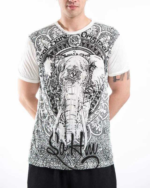 Men's luxury blend t-shirt-Mens Wild Elephant  T-Shirt in White