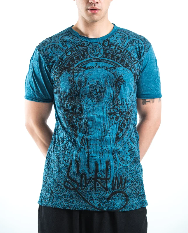 Men's casual fit t-shirt-Mens Wild Elephant  T-Shirt in Denim Blue