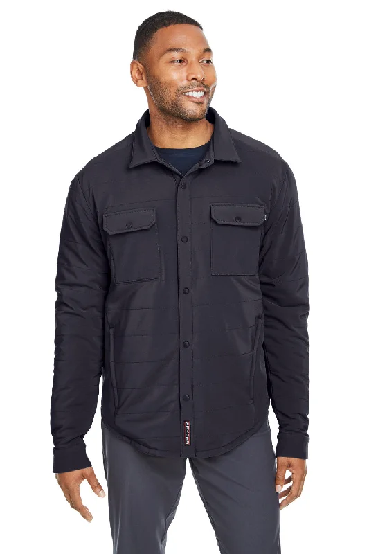 Men's fashionable leather jacket-Spyder Mens Transit Full Snap Down Shirt Jacket - Black