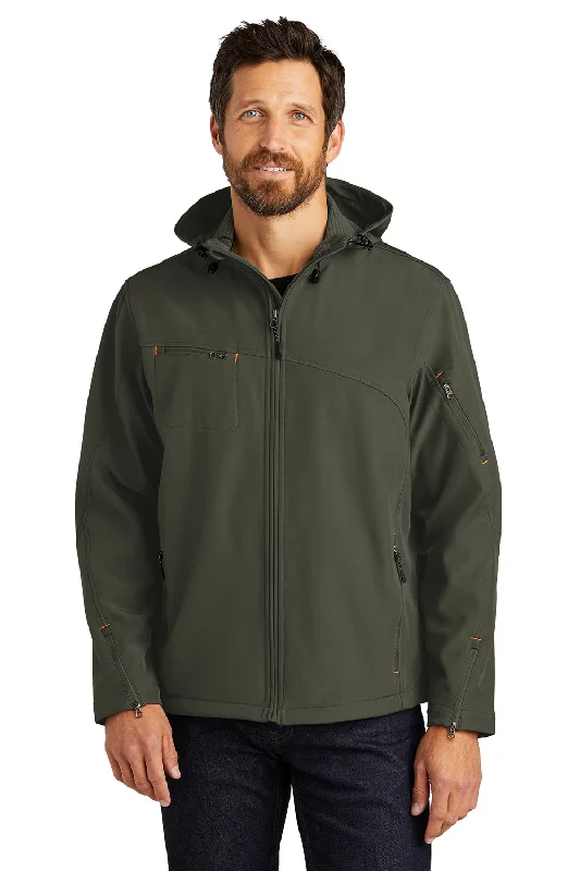 Men's eco-conscious trench coat-Port Authority Mens Wind & Water Resistant Full Zip Hooded Jacket - Mineral Green/Soft Orange