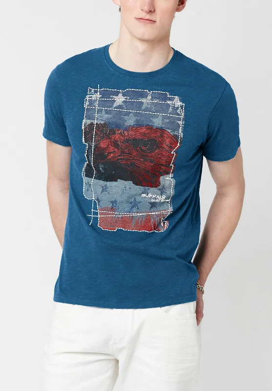 Men's nature-inspired t-shirt-Tuca Americana Men's Flag T-Shirt in Blue - BM23763