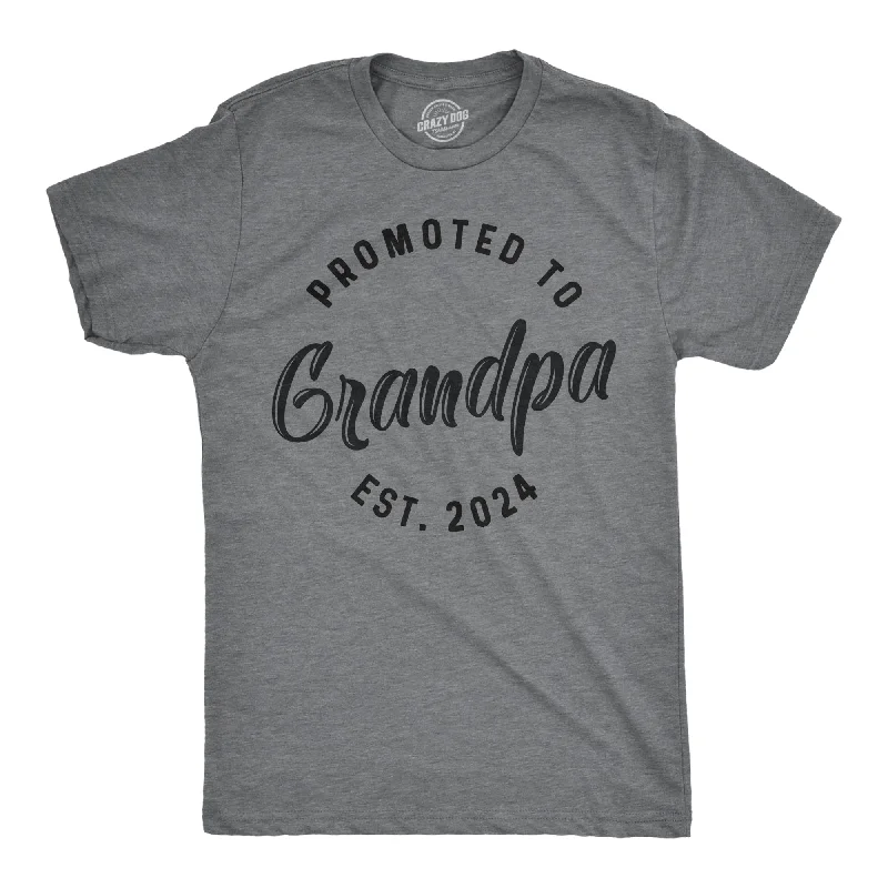 Men's beach-ready t-shirt-Mens Promoted To Grandpa 2024 Tshirt Funny New Baby Family Graphic Tee (Dark Heather Grey - 2024) - 3XL