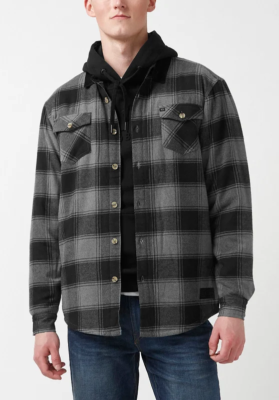 Men's ultra-comfortable field jacket-Seveno Men's Shacket in Grey Black Plaid - BPM13670B