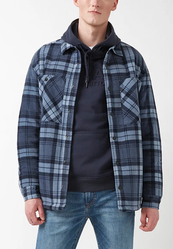 Men's versatile leather jacket-Sandis Fleece Shacket in Mirage Plaid - BPM14426