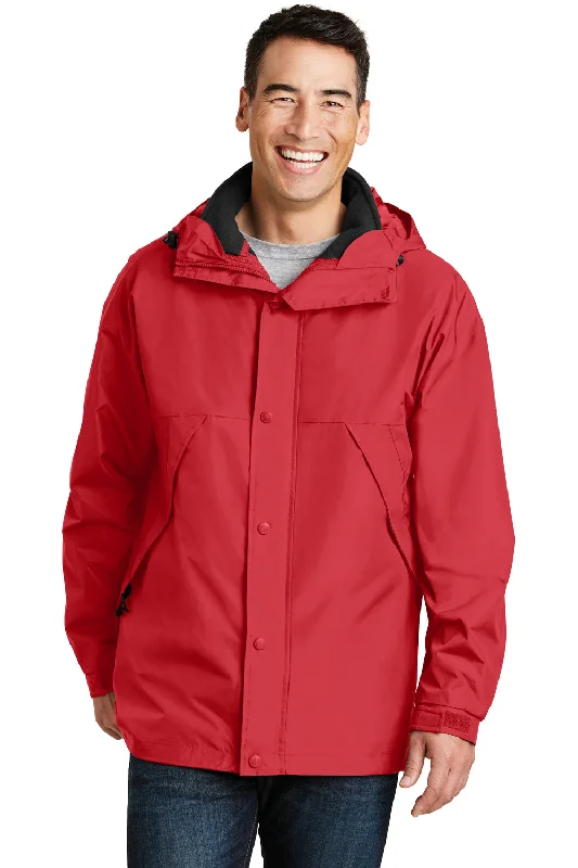 Men's organic raincoat-Port Authority Mens 3-in-1 Wind & Water Resistant Full Zip Hooded Jacket - Red/Black - Closeout