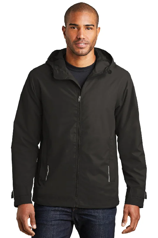 Men's eco-friendly anorak-Port Authority Mens Northwest Slicker Waterproof Full Zip Hooded Jacket - Black