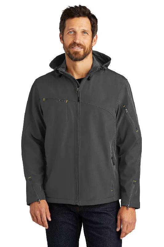 Men's durable raincoat-Port Authority Mens Wind & Water Resistant Full Zip Hooded Jacket - Charcoal Grey/Lemon Yellow